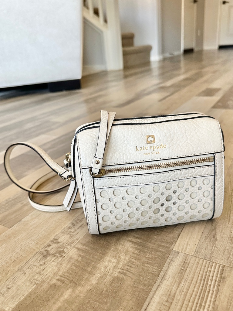 Kate Spade Perri Lane Bubbles Crossbody Bag Cream Pebbled Leather Perforated
